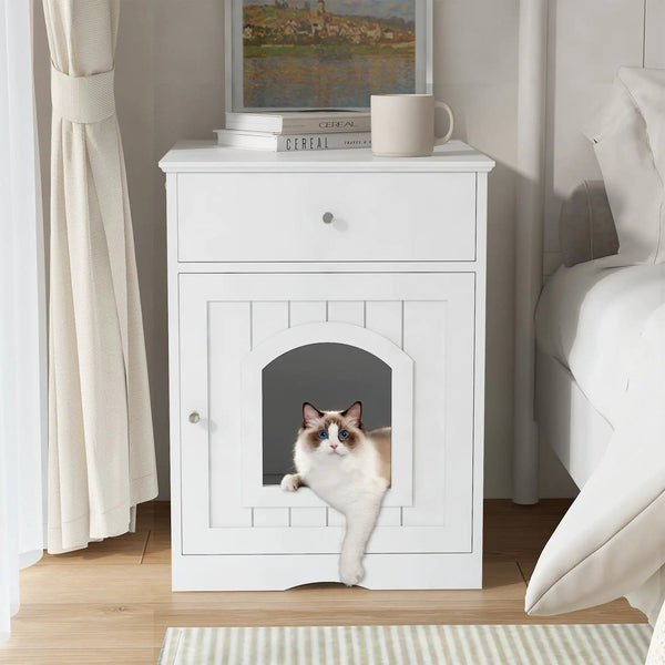 Wooden Pet House Litter Box With Drawers Ameraeon