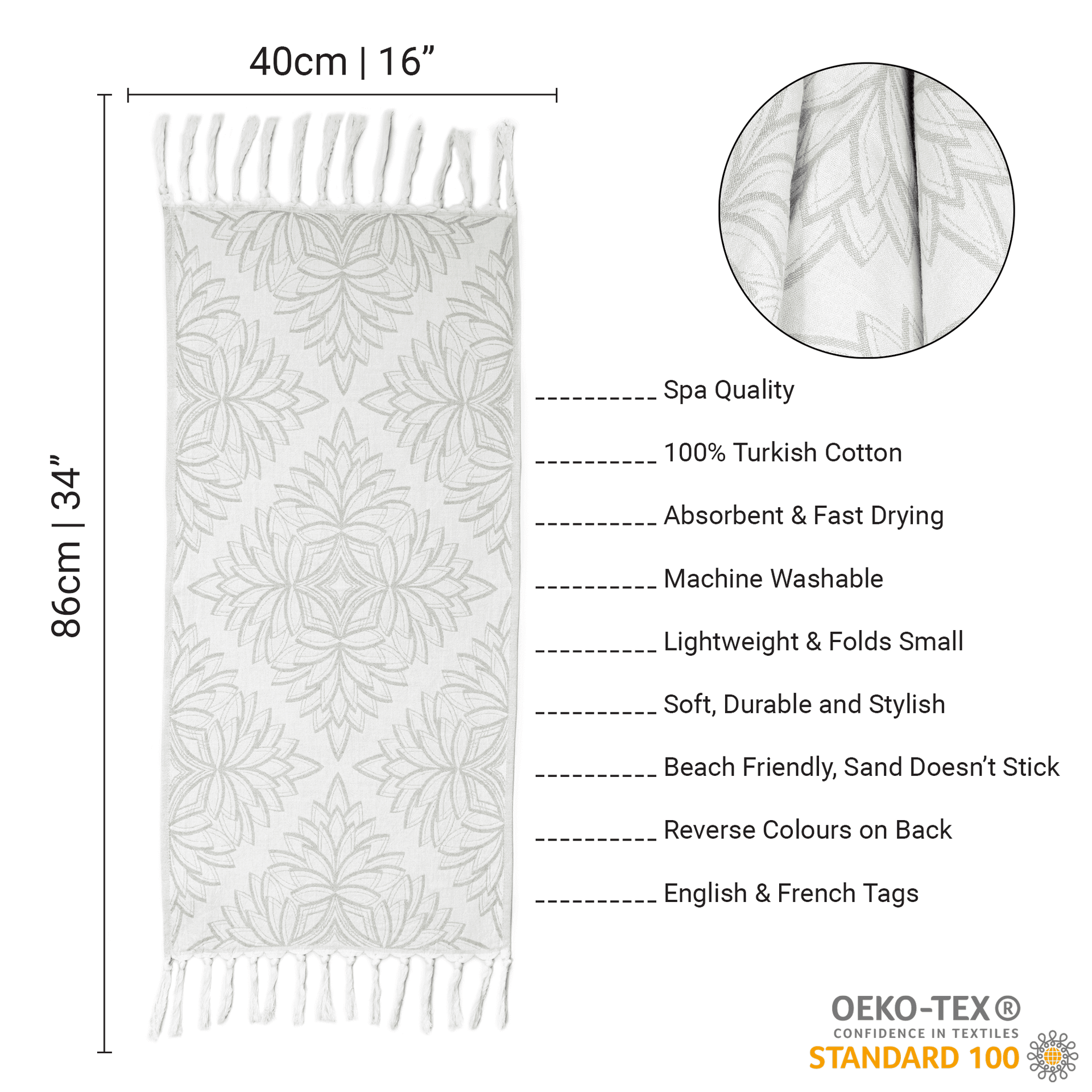 Turkish Towel | Hand Towel | Grey + White