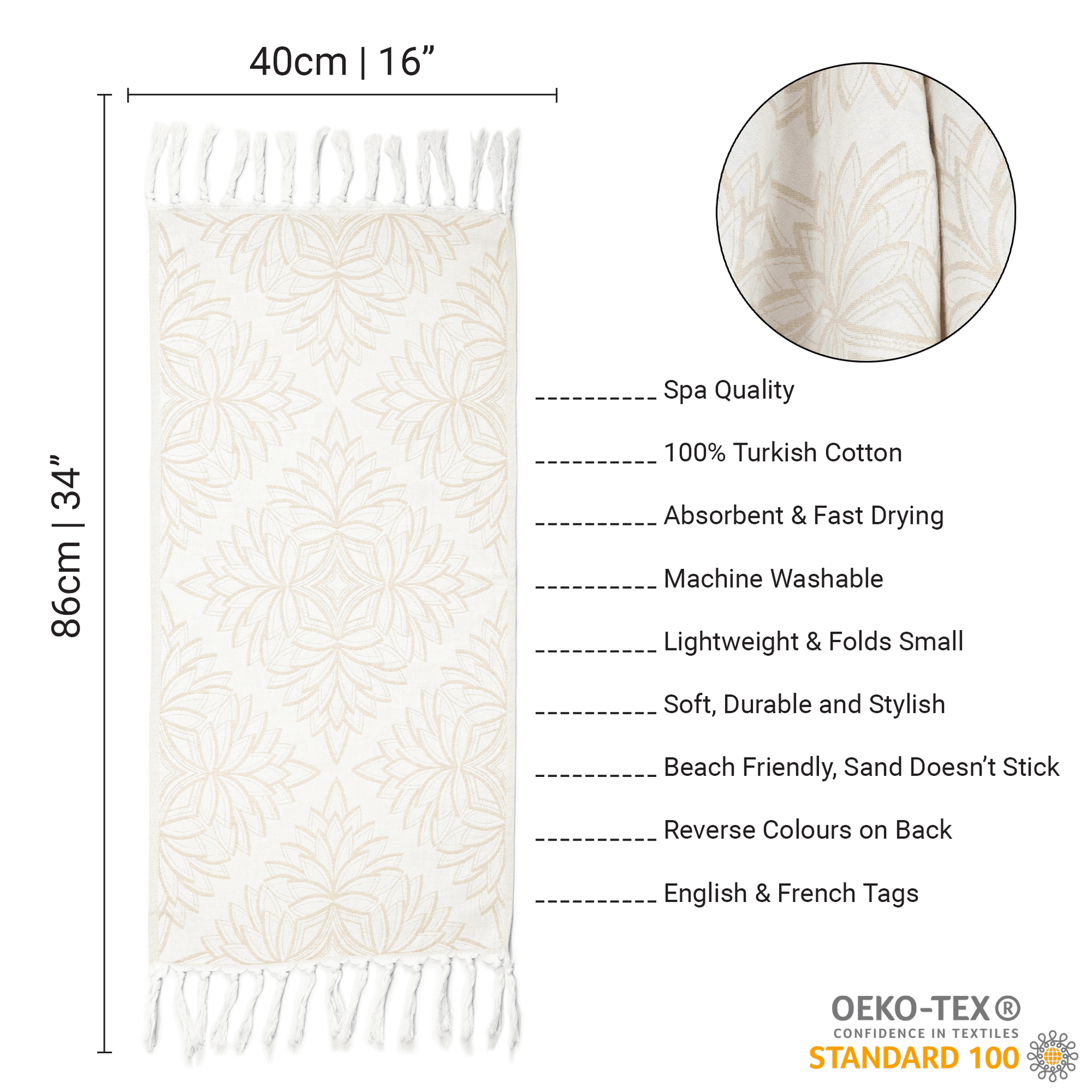 Turkish Towel | Hand Towel | Oat + White