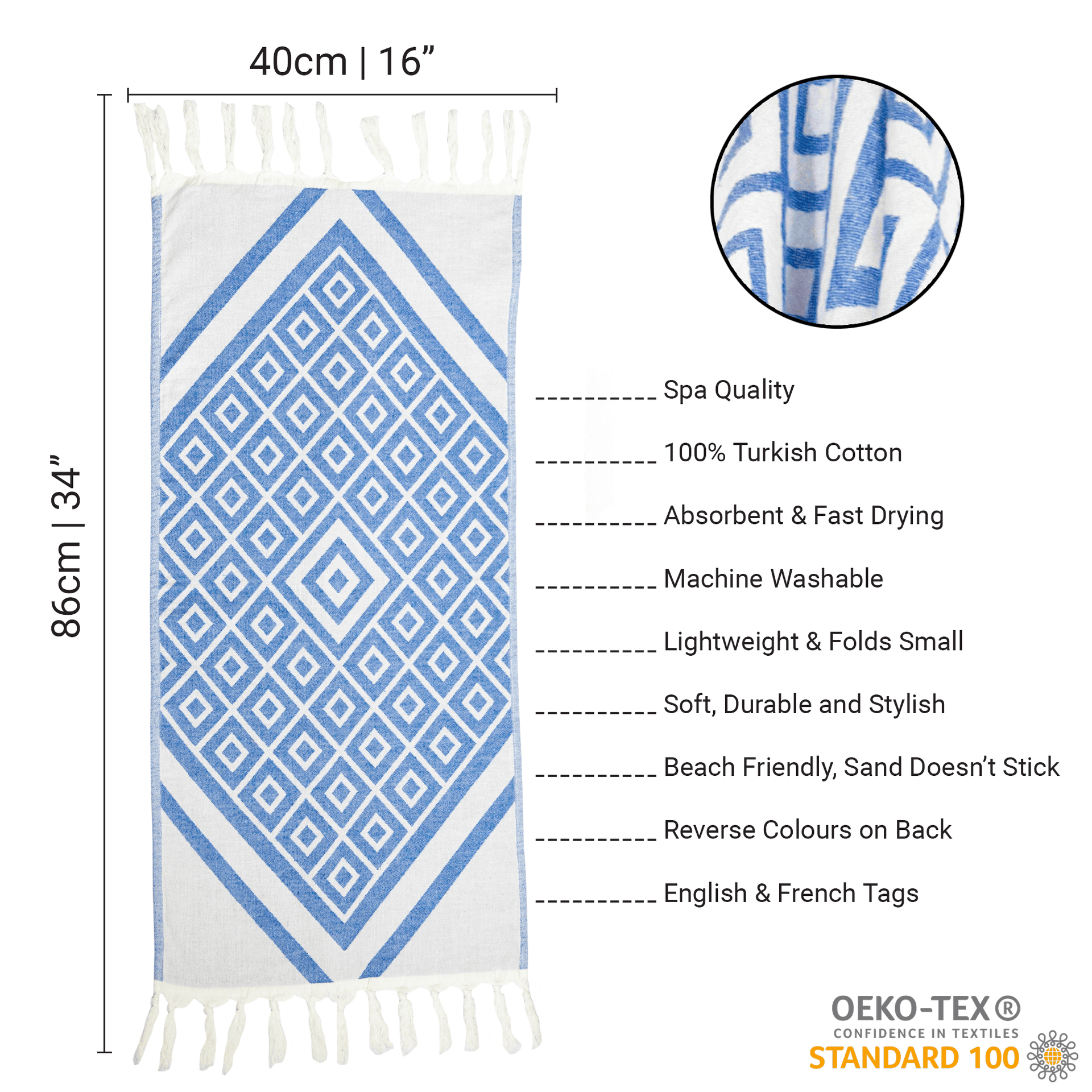 Turkish Towel | Single Set | Blue + White