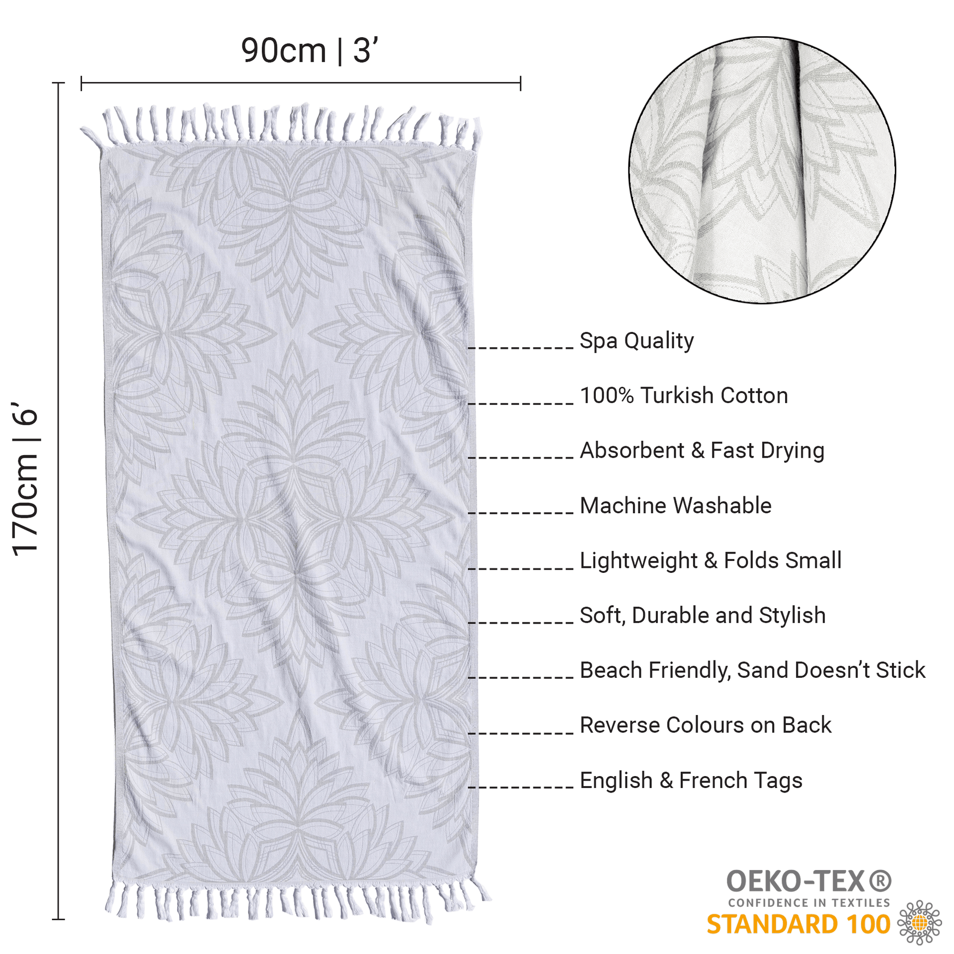 Turkish Towel | Body Towel | Grey + White