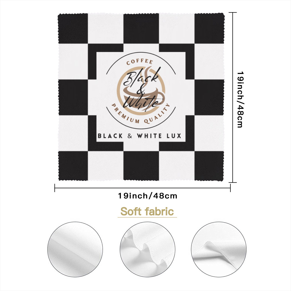 Personalized Black and White Coffee Napkins – Reusable Cloth Napkins for Café or Home Use
