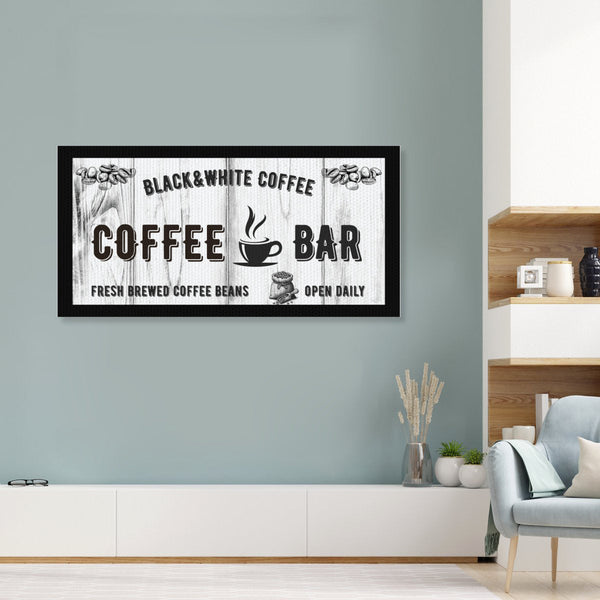 Statement Coffee Bar Wall Art – Black & White Canvas Sign