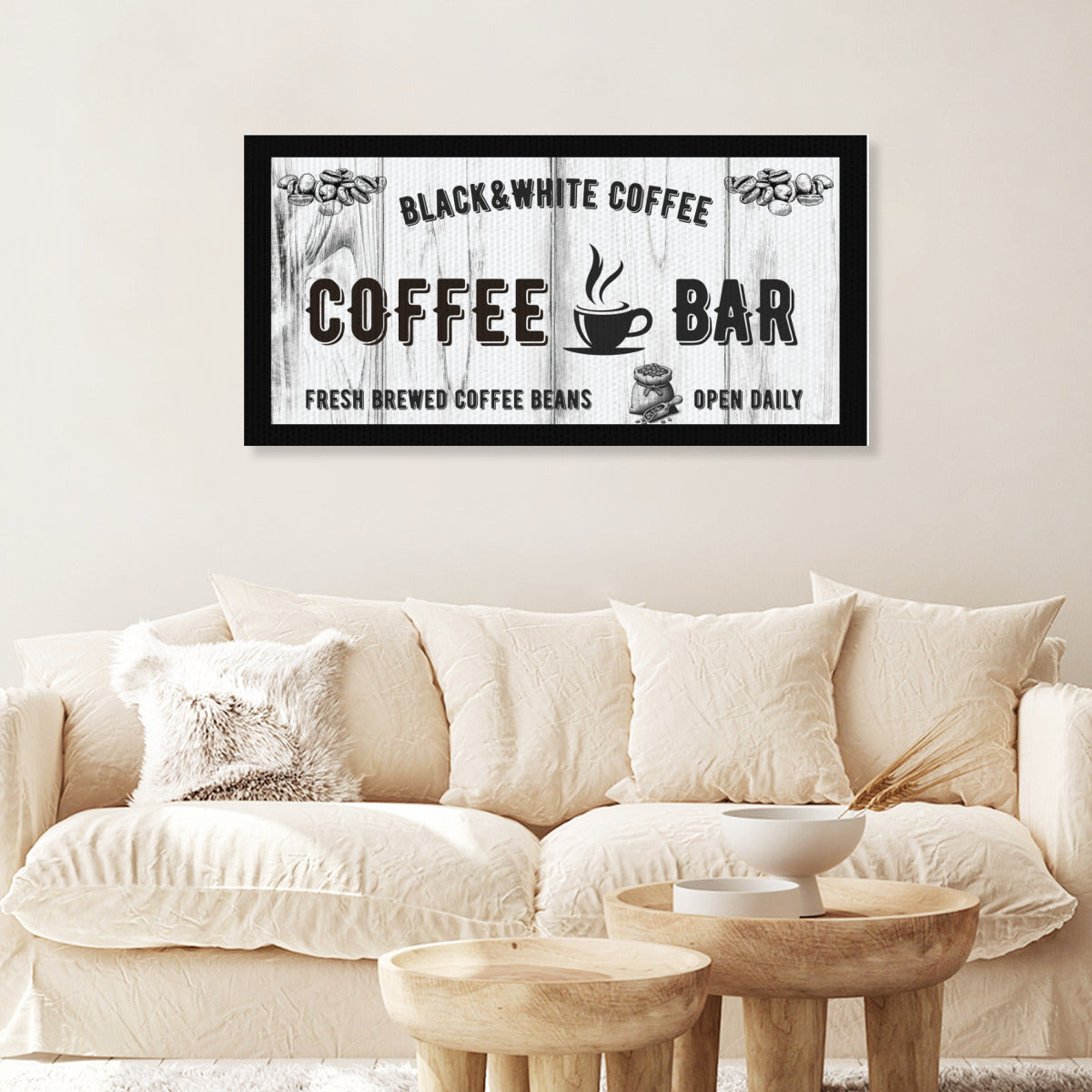 Statement Coffee Bar Wall Art – Black & White Canvas Sign
