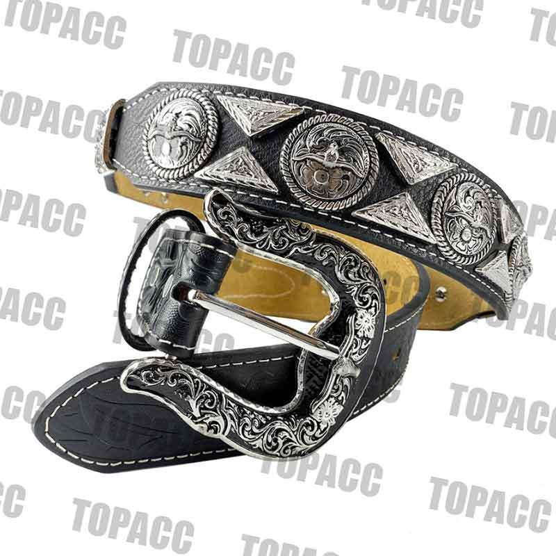 TOPACC Western Super Concho Longhorn Cow Bull Black Country Belts Genuine Leather - Gifts for You 'n Me