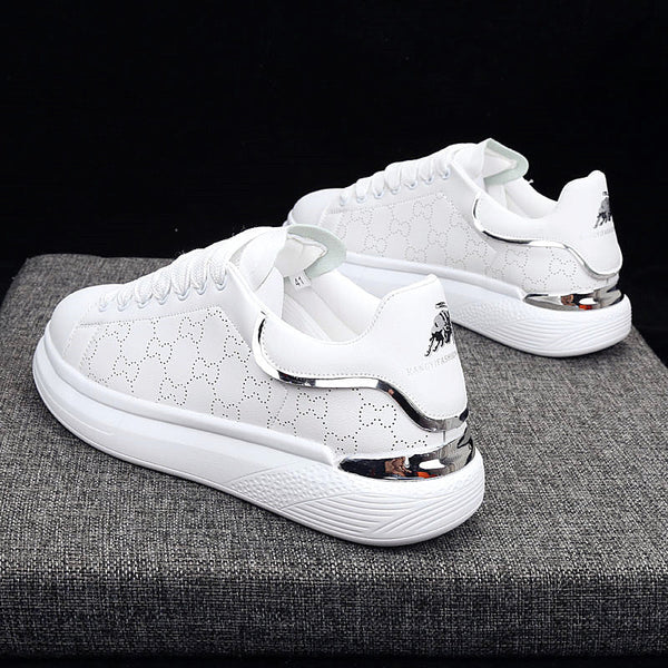 New Fashion White High Quality Women's White Thick Soled Sports Casual Couple Shoes Summer Lace-Up Trainers Gym Tennis Running Breathable High Quality Sneakers
