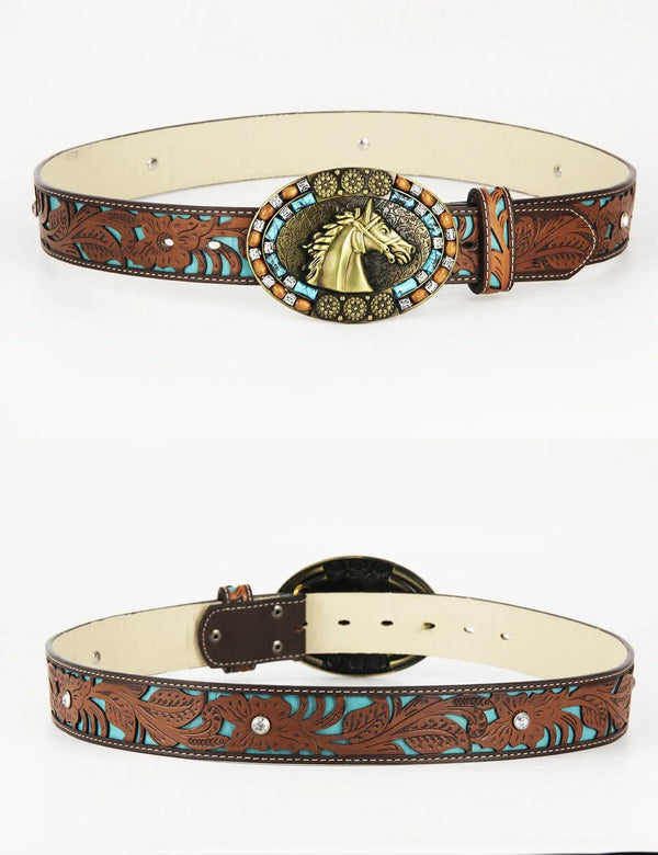 TOPACC Western Turquoise Belts - Turquoise Horse Belt Buckle Copper/Bronze - Gifts for You 'n Me