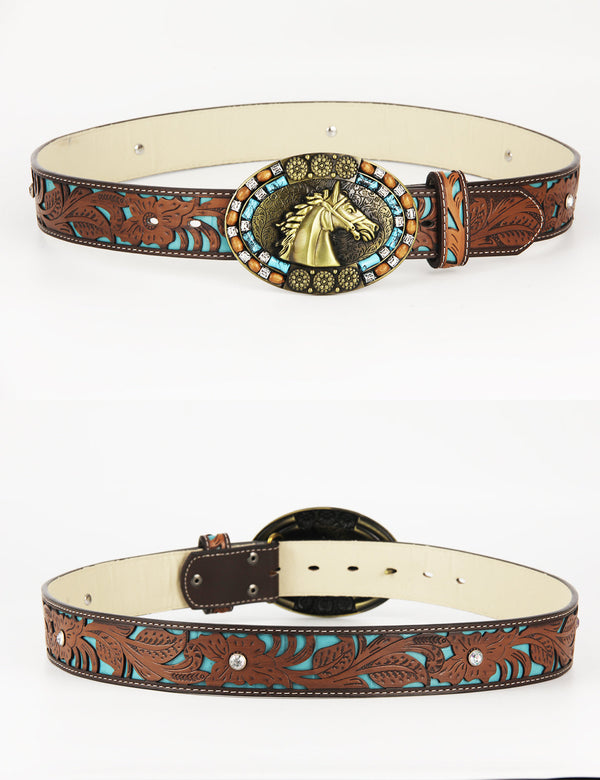 TOPACC Western Turquoise Belts - Turquoise Horse Belt Buckle Copper/Bronze