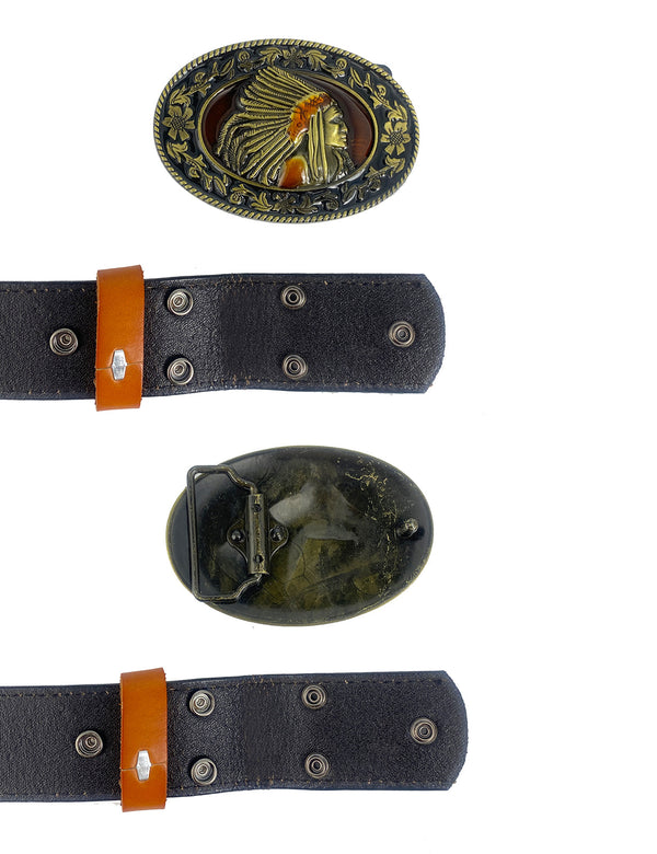 TOPACC Western Genuine Leather Pattern Tooled Belt-Indians Bronze drip oil Belt Buckle