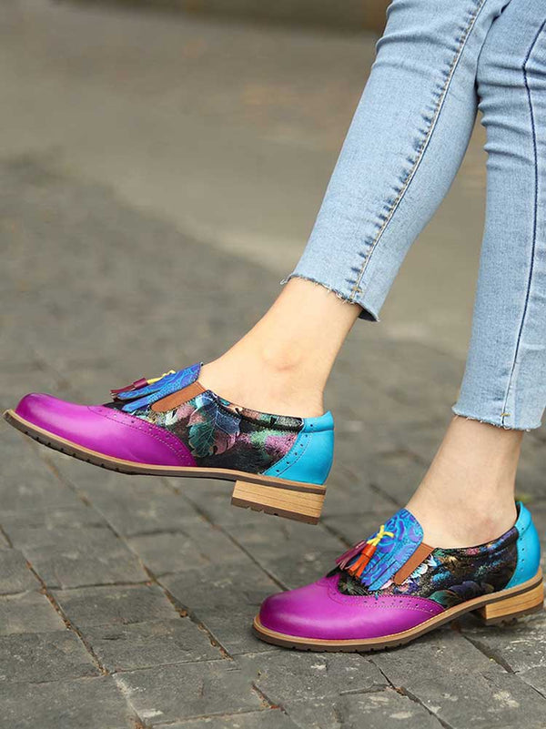 Bohemian Painted Brogue Genuine Leather Shoes