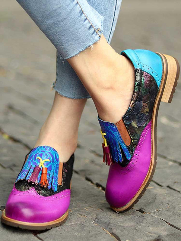 Bohemian Painted Brogue Genuine Leather Shoes