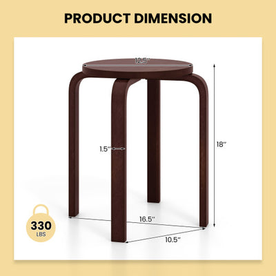 Set of 4 18 Inch Stackable Bentwood Dining Chairs with Round Top-Deep Brown