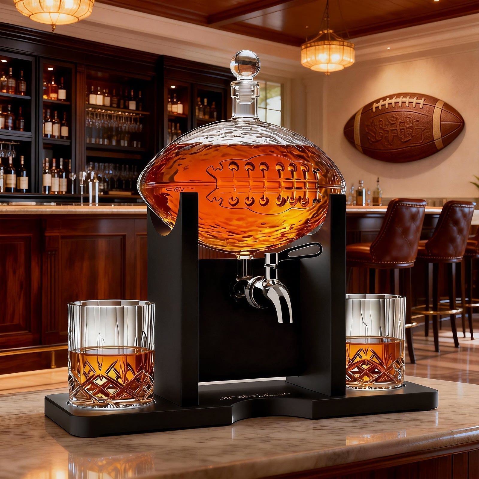 Football Decanter with 2 Whiskey & Wine Glasses & Chillers - For Office, Home or Party - Gift for Husband, Father's day, Men, Sports Lover - Liquor, Scotch & Bourbon 1400ml, NFL, Superbowl, Gifts Decorations
