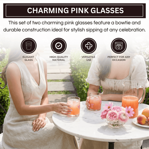 Khen Bowtie Tumblers Set Stylish Break Resistant Acrylic Drinkware - Set of 2 Pink