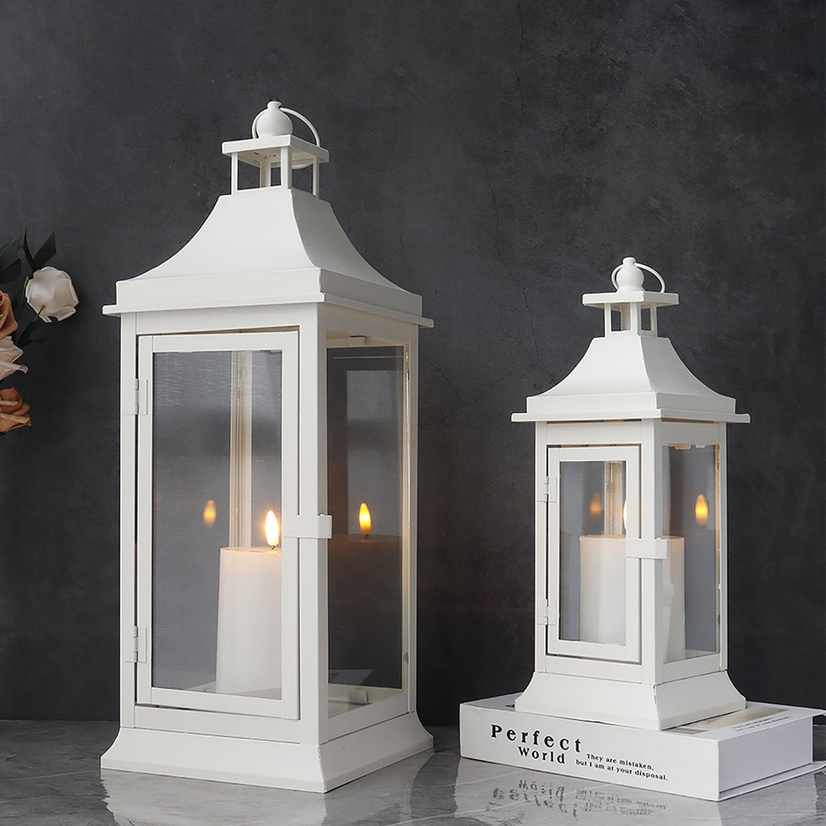 19.5''&13''Tall Set of 2 Outdoor Candle Lanterns
