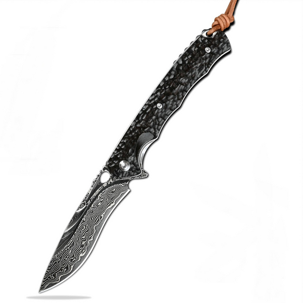 Panther Handmade Stainless Damascus Pocket Knife with Clip and Exotic Ebony Wood Handle