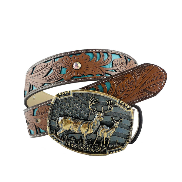TOPACC Western Turquoise Belts - Deer American flag Belt Buckle Copper/Bronze