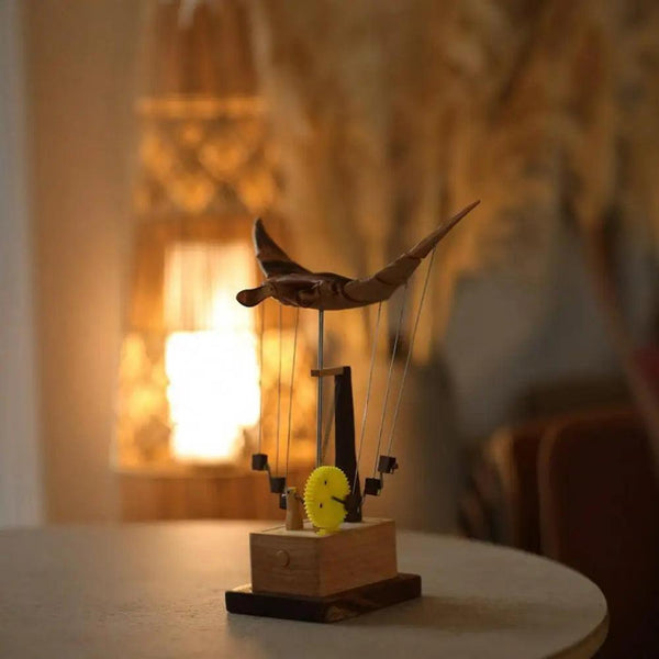 Handcrafted Wooden Manta Ray in Motion