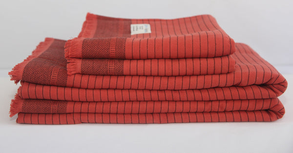 Del Mar Red Turkish Terry Towel Set – 2-in-1 Quick Dry & Plush Bath Towels, Luxury Turkish Cotton Spa & Beach Towels