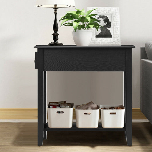 2 Tier End Bedside Sofa Side Table Narrow Nightstand-Black