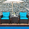 3 Pcs Patio Rattan Furniture Set Cushioned Conversation Set Coffee Table-Turquoise