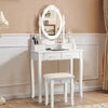 Makeup Vanity Dressing Table Set with Dimmable Bulbs Cushioned Stool-White