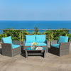 4 Pieces Patio Rattan Furniture Set Sofa Table with Storage Shelf Cushion-Turquoise