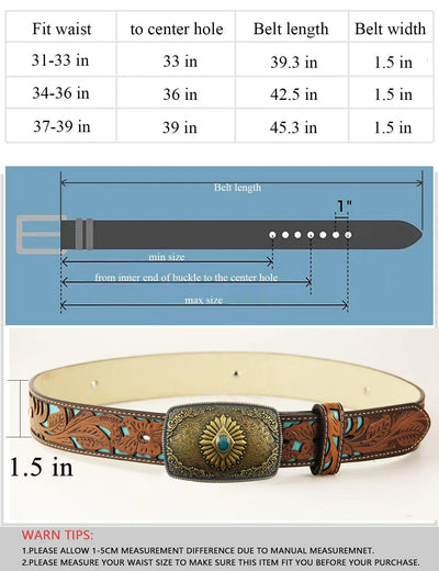TOPACC Western Turquoise Belts - Square Turquoise Belt Buckle Copper/Bronze