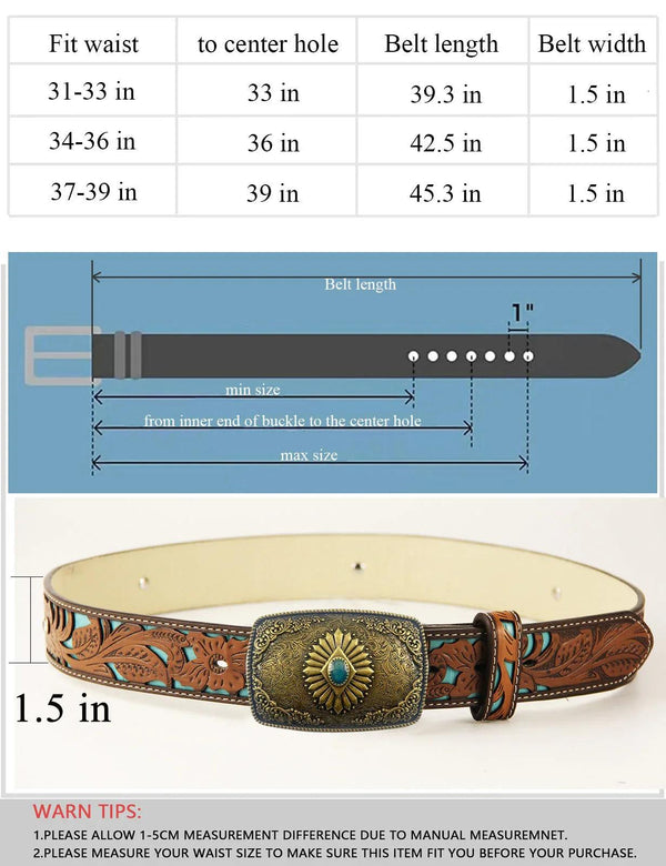 TOPACC Western Turquoise Belts - Square Turquoise Belt Buckle Copper/Bronze - Gifts for You 'n Me