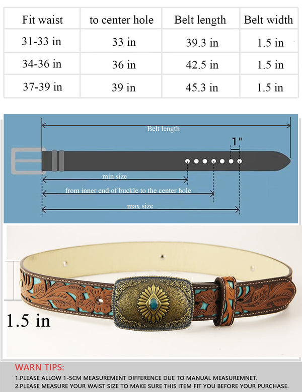 TOPACC Western Turquoise Belts - Square Turquoise Belt Buckle Copper/Bronze