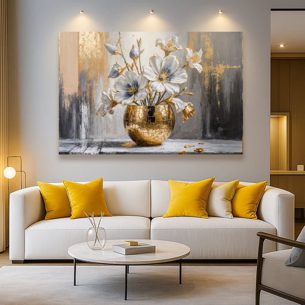 Magnolia Bloom in Gold Abstract Wall Art Tailored Canvases