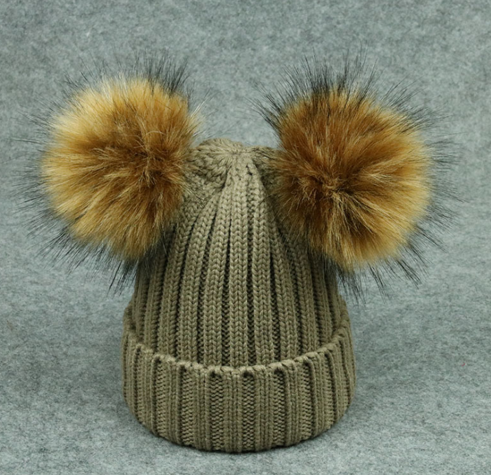 Modern Trend Children's Winter Toddler Baby Kids hat Cap With Two Double Pompom Ears Funny Hat