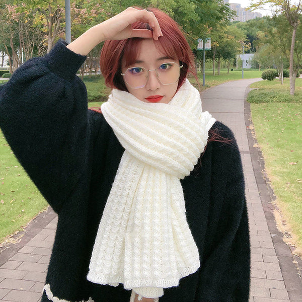 Winter Simple Soft Colorful Knitted Wool Scarf Solid Warm Scarves Lightweight Casual Couple Muffler Striped Elegant Hijab Cashmere Scarf Neck Scarf Christmas Gift For  Women