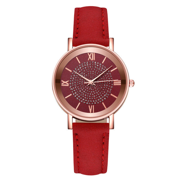 Womens Watches Bracelet Set Starry Sky Ladies Watch Casual Leather Student Quartz Wristwatch Luxury Fashion Minimalist Leather Strap Dress Analogue Quartz Round Elegant Watch