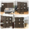 6 Panel Folding Weave Fiber Room Divider with 2 Display Shelves -Brown - Brown