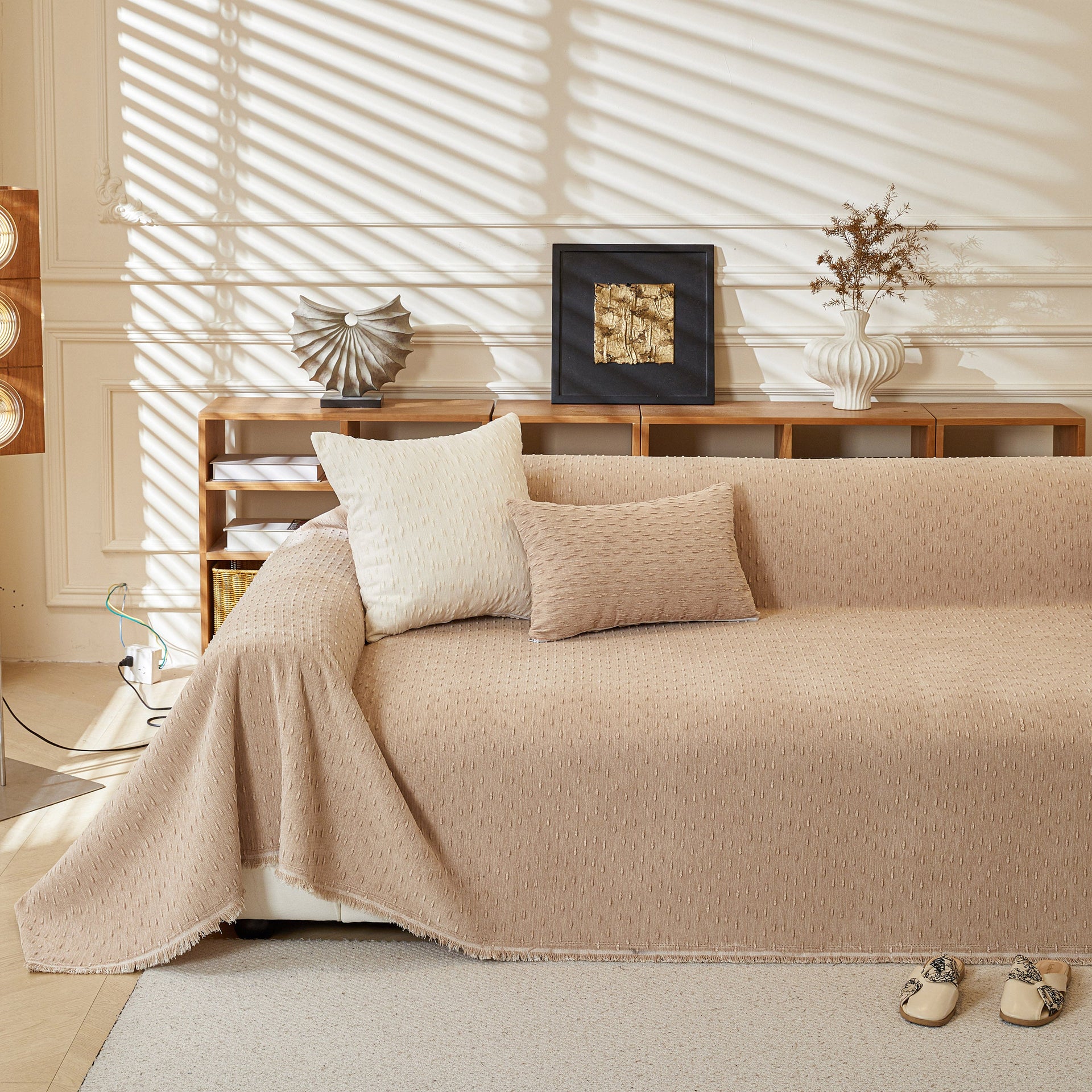 Textured Throw Blanket with 3D Dobby Weave, Minimalist Furniture Protector for Couch