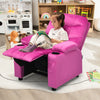 Kids Recliner Chair with Cup Holder and Footrest for Children-Pink