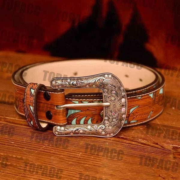 TOPACC Western Turquoise Belts for Women Men Cowgirl Cowboy Country Fashion Belt for Jeans Pants Girls - Gifts for You 'n Me
