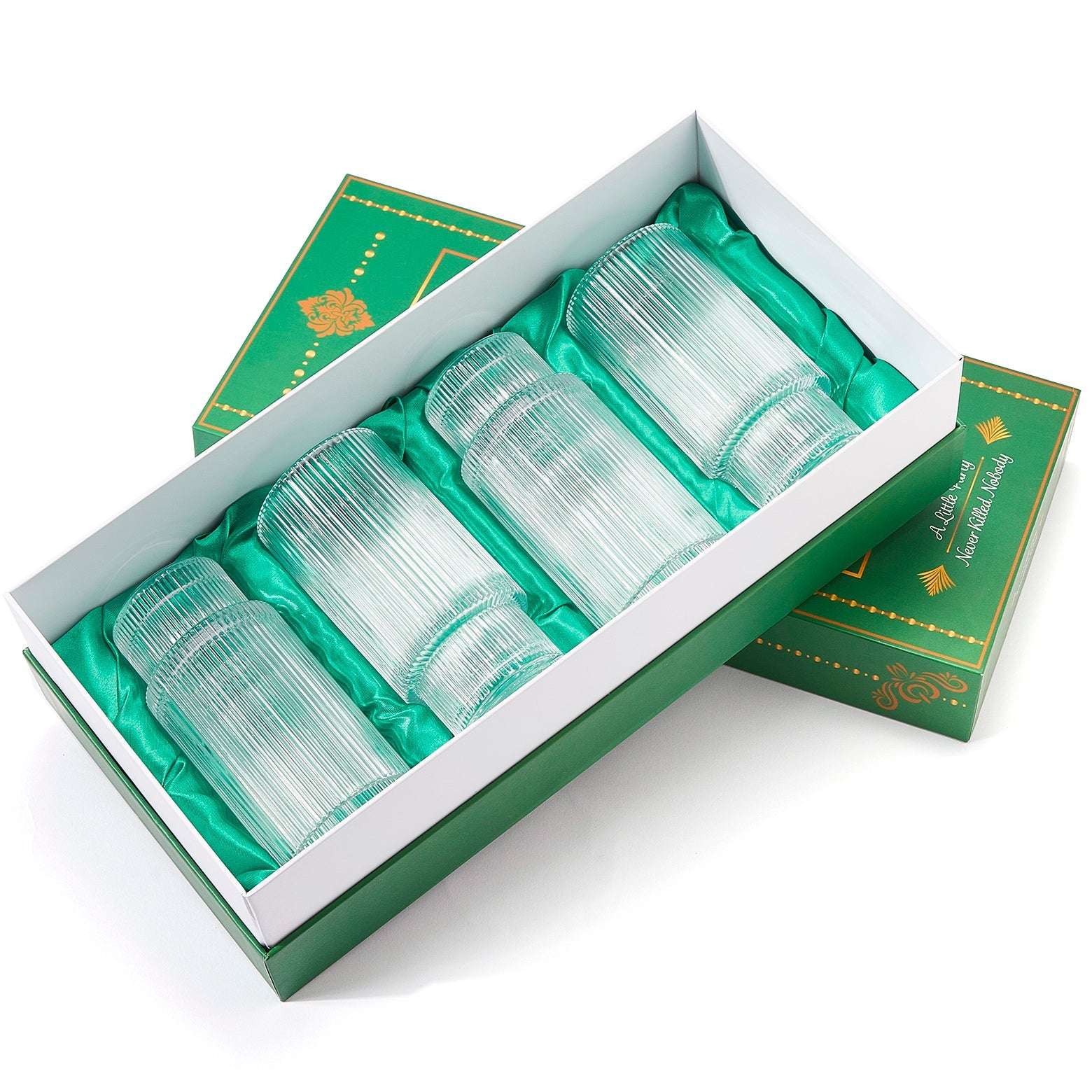 Vintage Art Deco Crystal Highball Ribbed Glass Set of 4 - Ripple, Collins Glassware 14oz Classic Crystal Cocktail Glasses Perfect for Water, Champagne, Beer, Juice, Tom Cocktails - Barware Tumblers