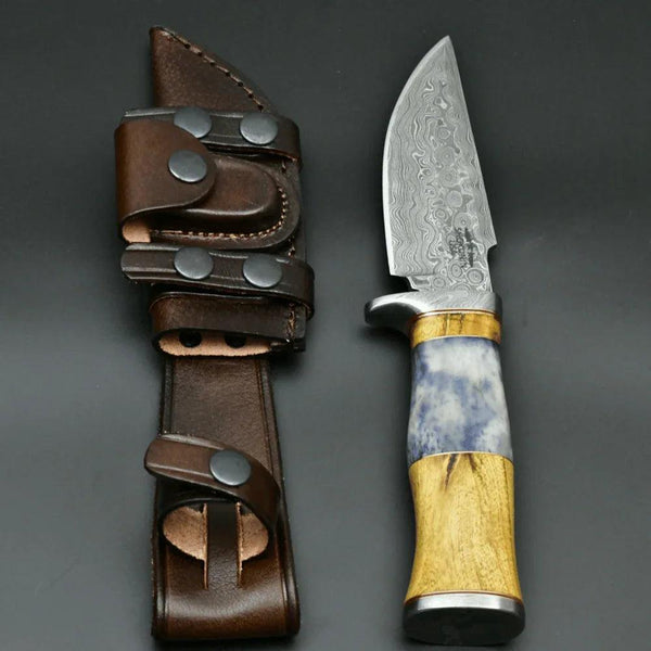 Legion Damascus Hunting Knife with Exotic Yellow Heart & Bone Handle - Gifts for You 'n Me