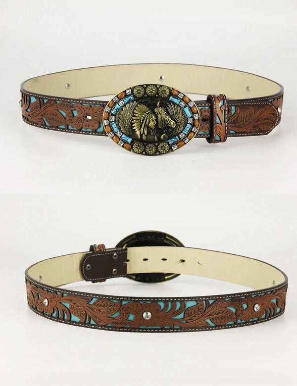 TOPACC Western Turquoise Belts - Turquoise Indians Belt Buckle Copper/Bronze - Gifts for You 'n Me