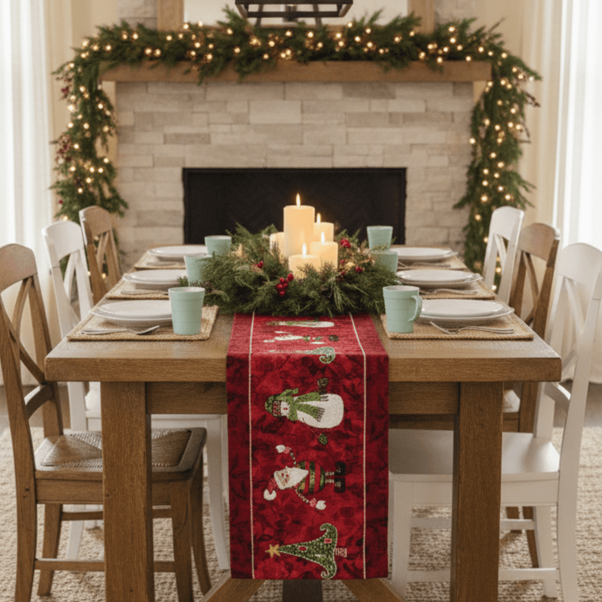 Tache Here Comes Santa Claus Vintage Holiday Woven Tapestry Table Runners (8577TR)