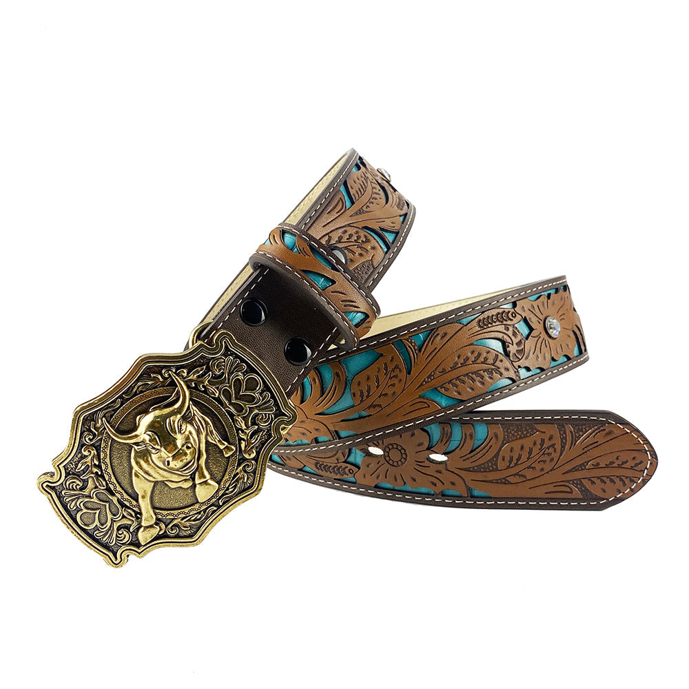 TOPACC Western Turquoise Belts - Bullfight Belt Buckle Copper/Bronze