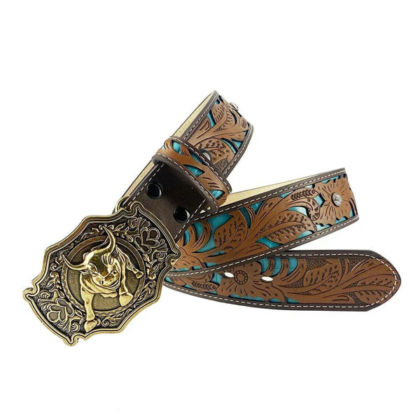 TOPACC Western Turquoise Belts - Bullfight Belt Buckle Copper/Bronze - Gifts for You 'n Me