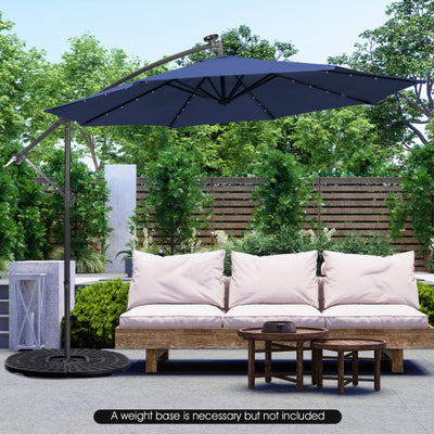 10 Feet Patio Solar Powered Cantilever Umbrella with Tilting System-Navy