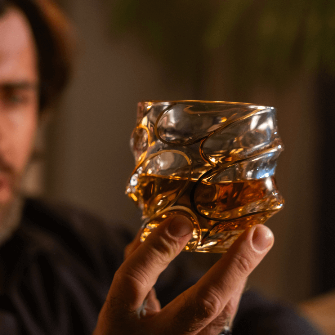 Gold Line Storm Japanese Crystal Whisky Glass TsukiGlass