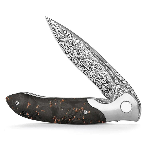 Requiem VG10 Ultralight Damascus Folding Pocket Knife with Titanium & Carbon Fiber Handle - Gifts for You 'n Me