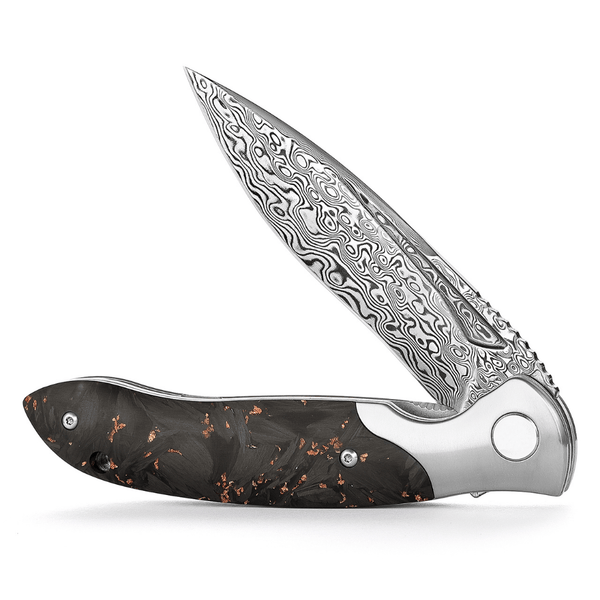 Requiem VG10 Ultralight Damascus Folding Pocket Knife with Titanium & Carbon Fiber Handle