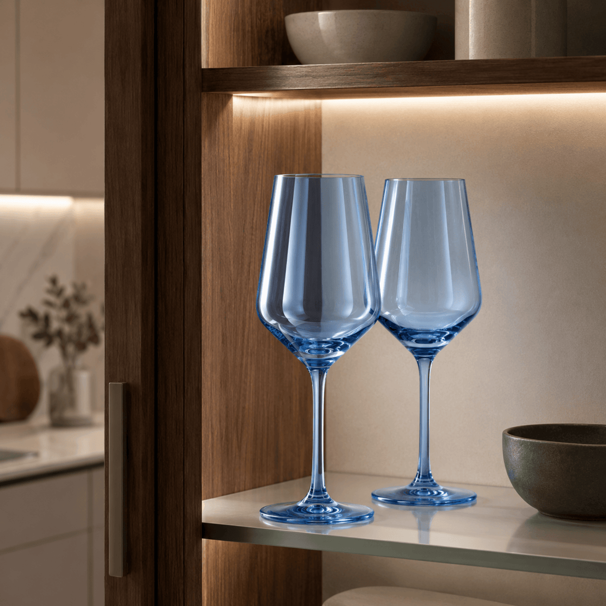 Tonal Stemmed Wine Glassware, Cloudy Blue, Set of 2