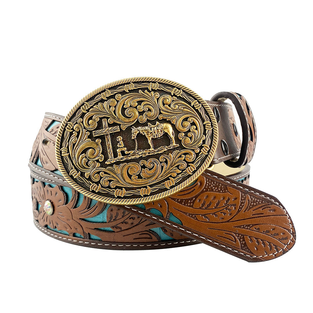 TOPACC Western Turquoise Belts - Horse Cross Sword Horse Belt Buckle Copper/Bronze
